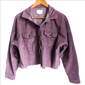 AMERICAN EAGLE Purple Cotton Cropped Distressed Corduroy Jacket Size Small